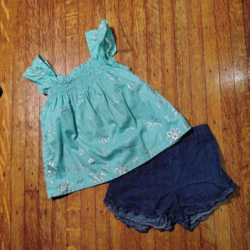 VTG Ruffled Babydoll Top+ Denim Shorts Set  Park Bench Kids/T497